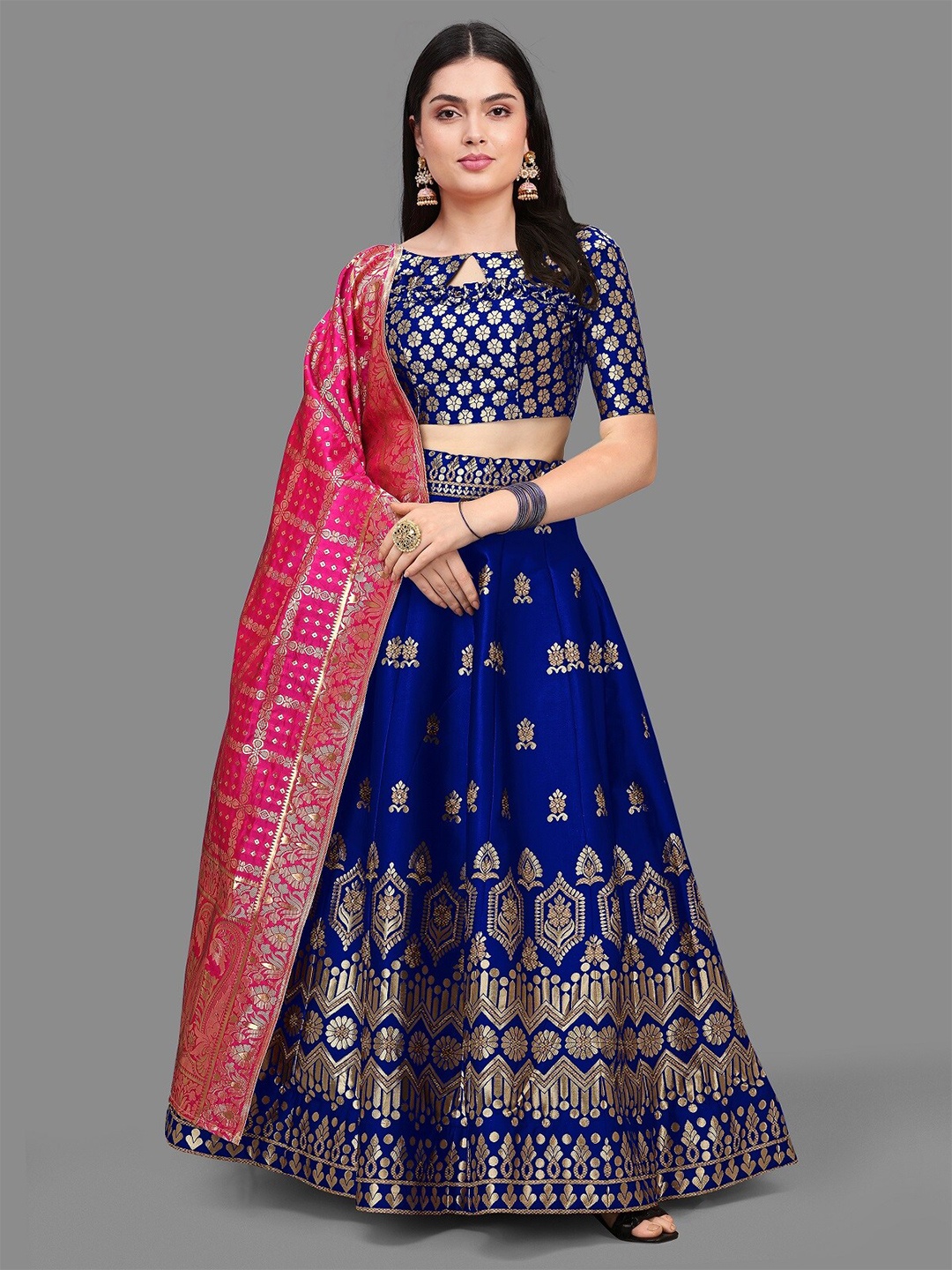 

Kedar Fab Semi-Stitched Lehenga & Unstitched Blouse With Dupatta, Blue