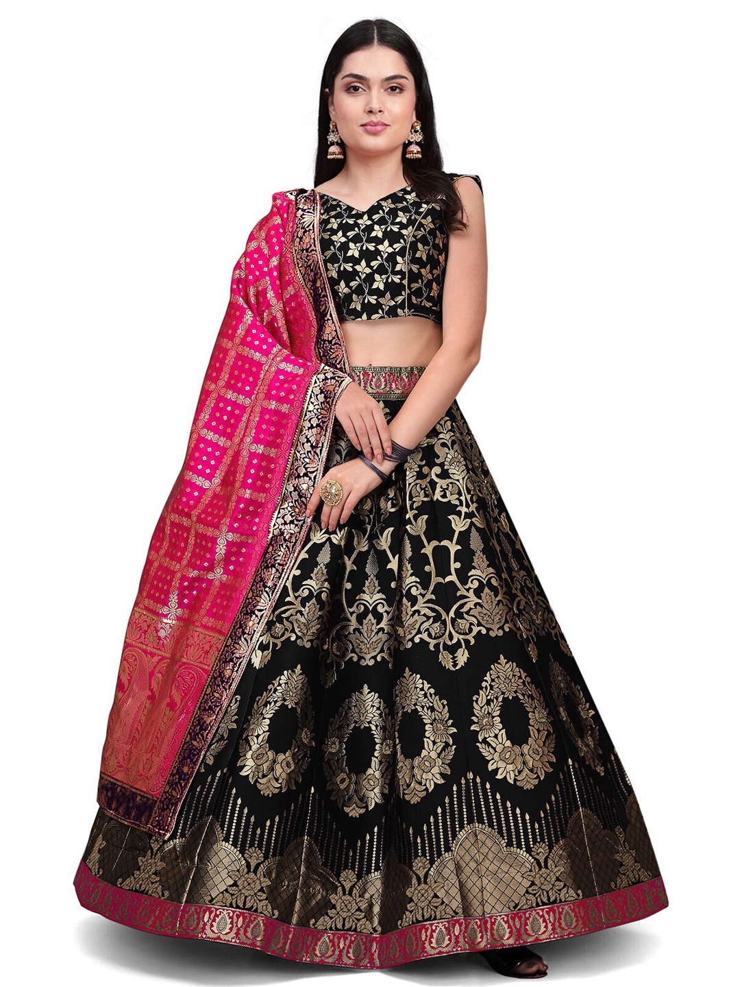 

Kedar Fab Embroidered Semi-Stitched Lehenga & Unstitched Blouse With Dupatta, Black
