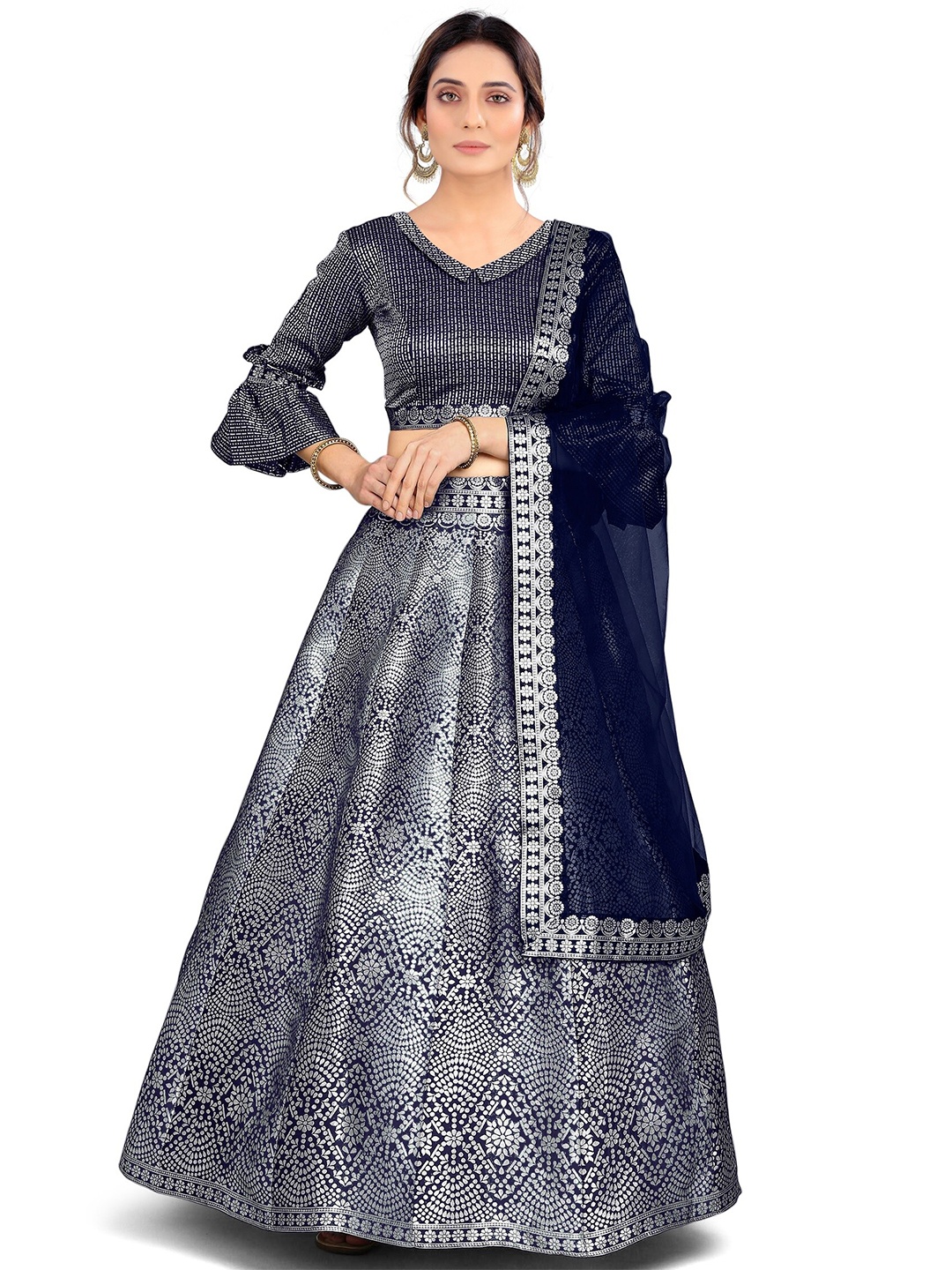 

Kedar Fab Woven Design Semi-Stitched Lehenga & Unstitched Blouse With Dupatta, Blue