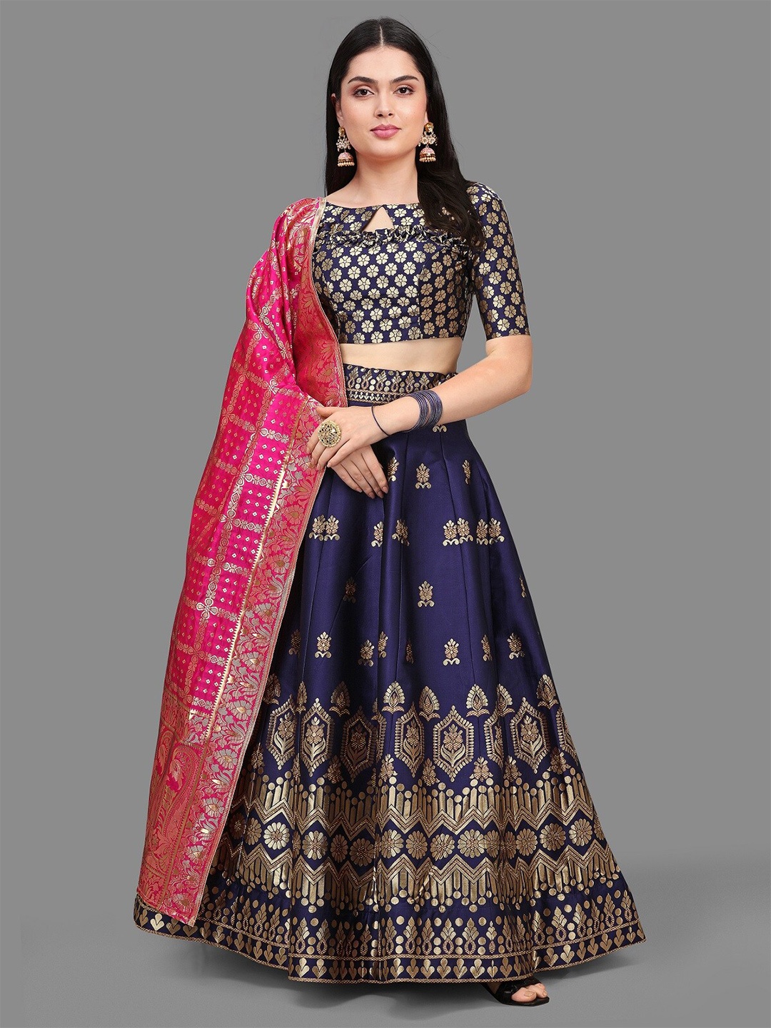 

Kedar Fab Woven Design Semi-Stitched Lehenga & Unstitched Blouse With Dupatta, Blue