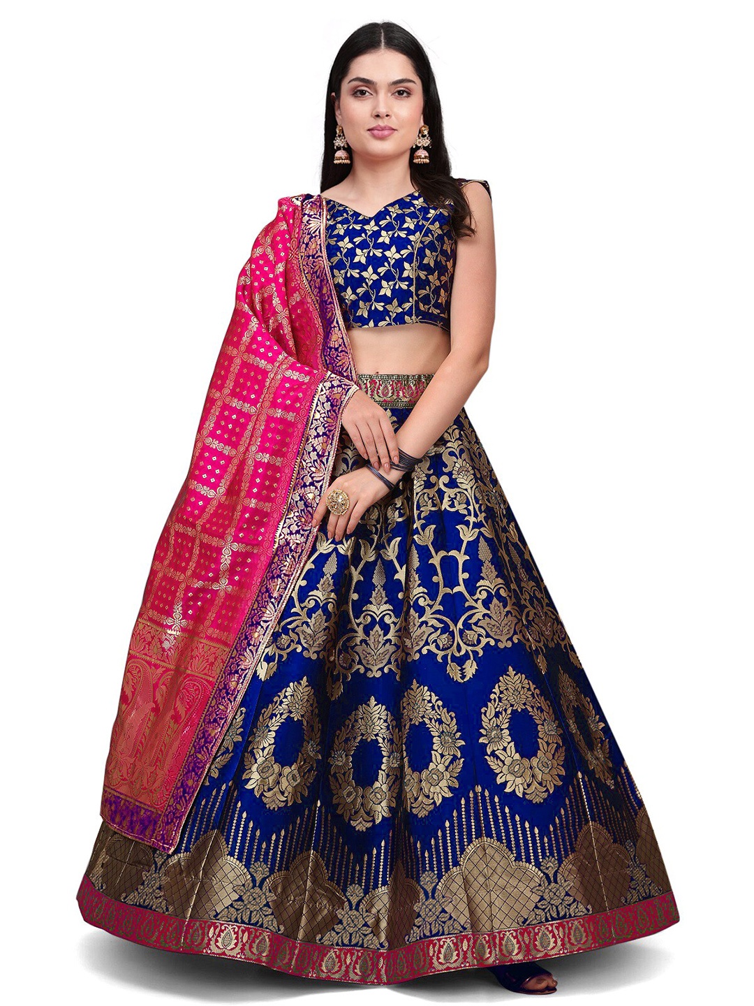 

Kedar Fab Woven Design Semi-Stitched Lehenga & Unstitched Blouse With Dupatta, Blue