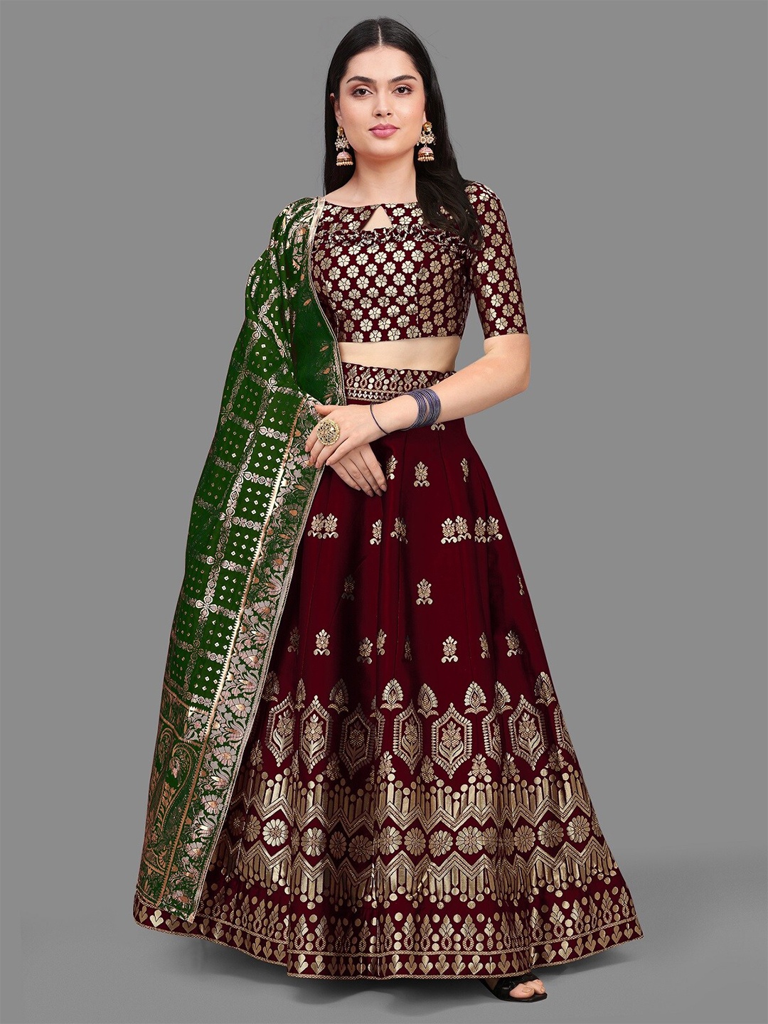 

Kedar Fab Woven Design Semi-Stitched Lehenga & Unstitched Blouse With Dupatta, Maroon