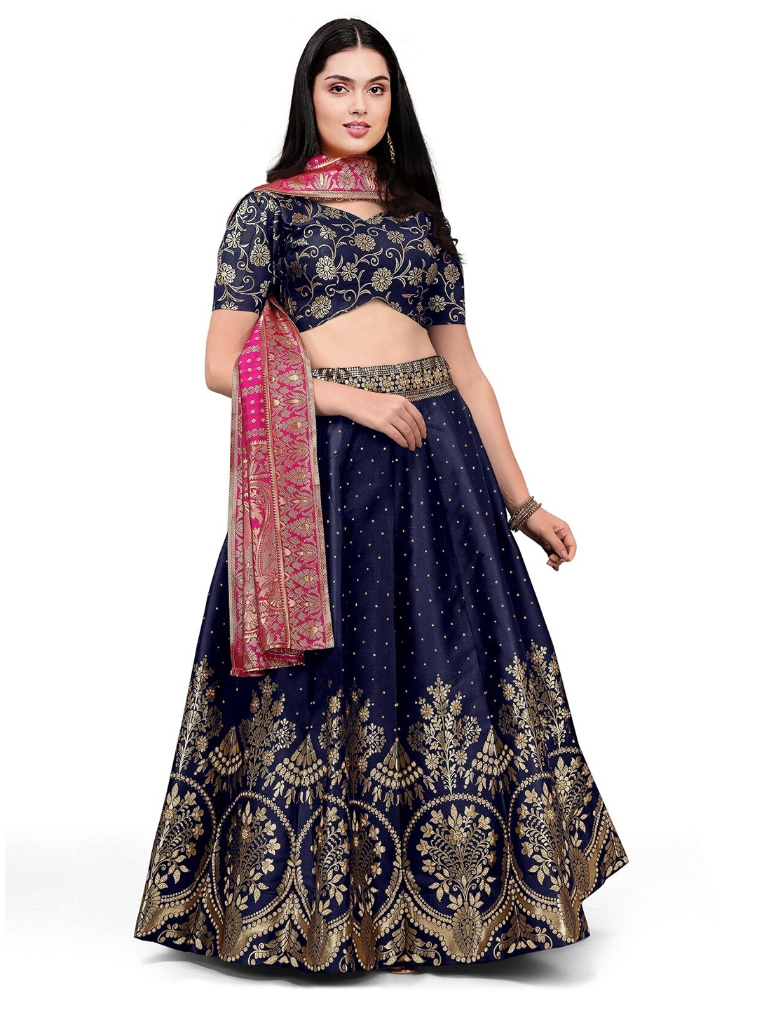 

Kedar Fab Woven Design Semi-Stitched Lehenga & Unstitched Blouse With Dupatta, Blue