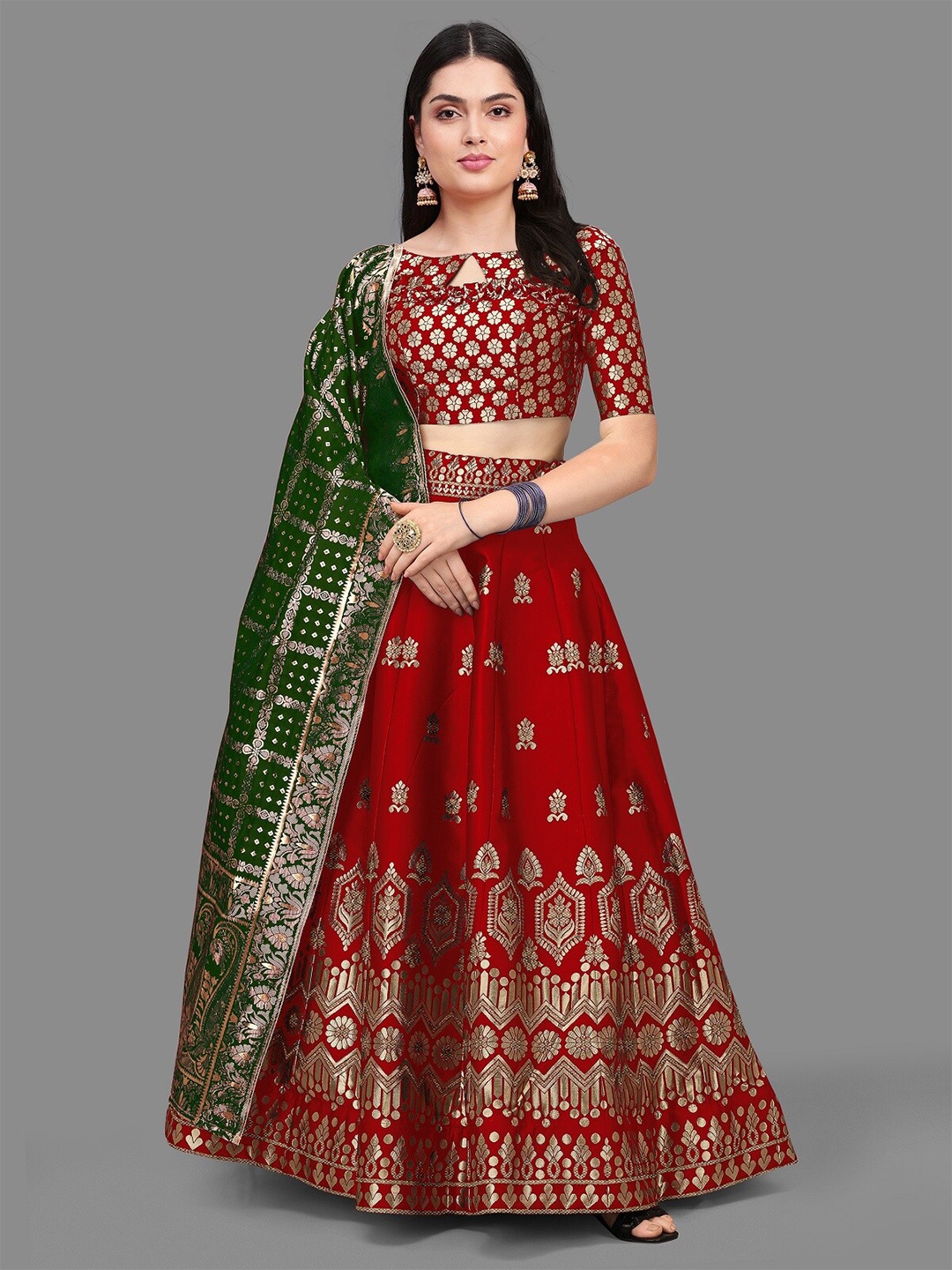 

Kedar Fab Semi-Stitched Lehenga & Unstitched Blouse With Dupatta, Red