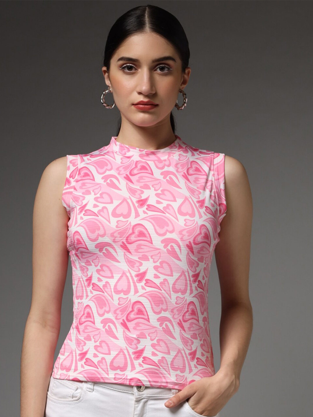 

BAESD Printed High Neck Top, White