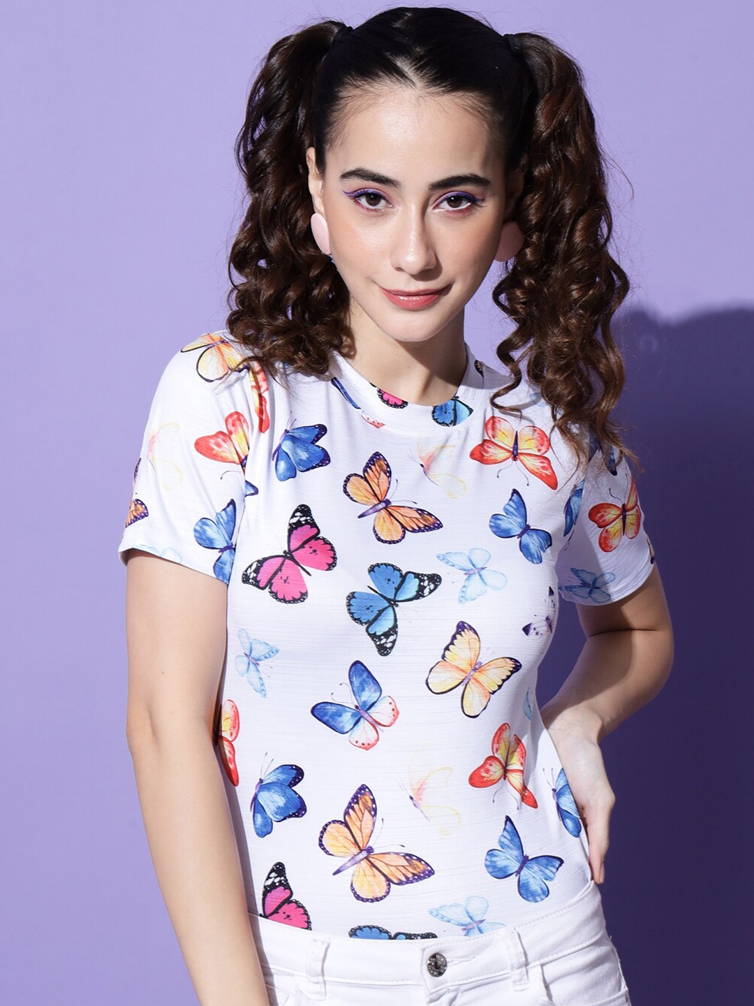 

BAESD Butterfly Printed Regular Top, White