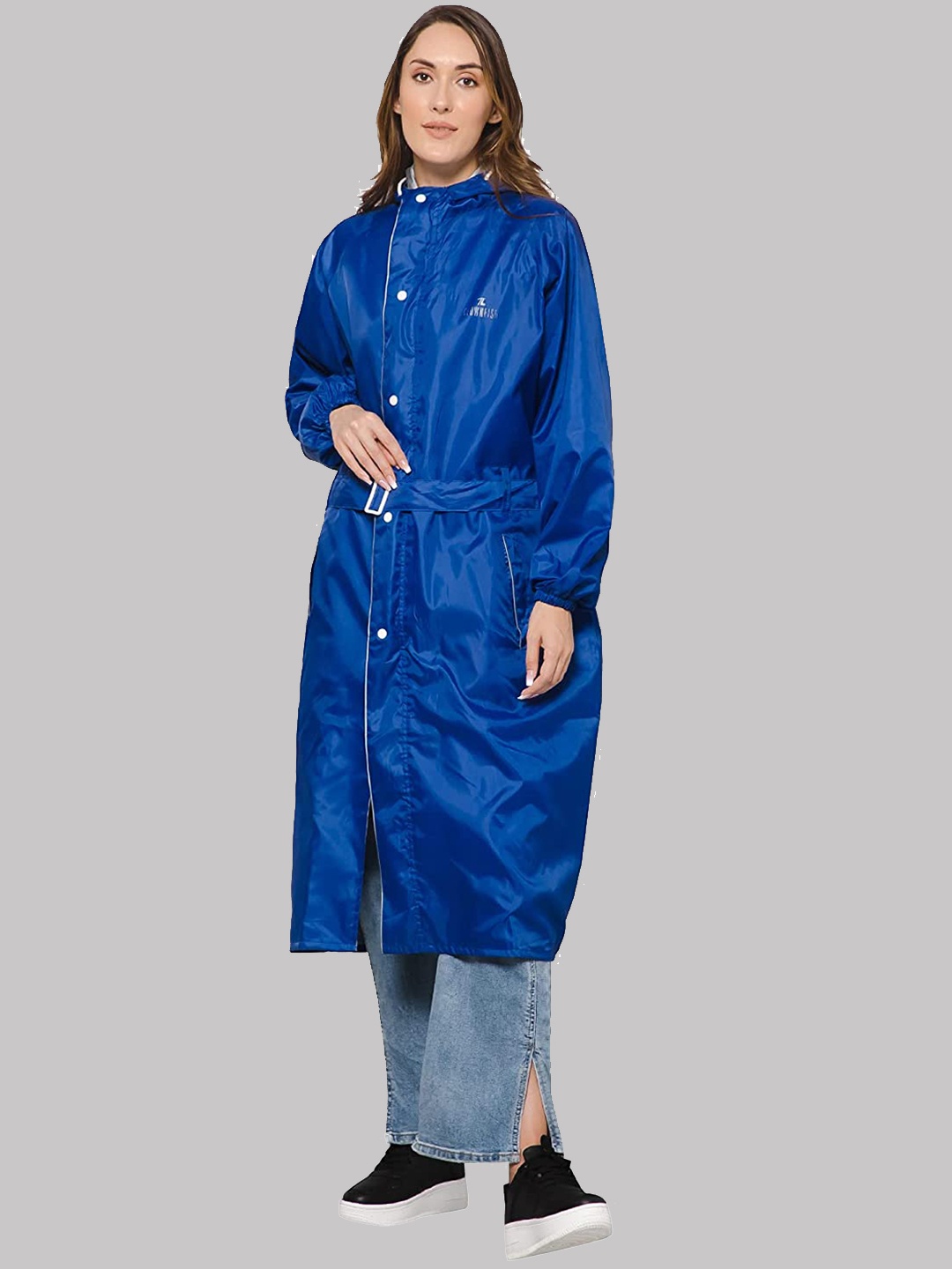 

THE CLOWNFISH Women Plus Size Waterproof Reversible Double Layer Hoodie Rain Jacket, Blue