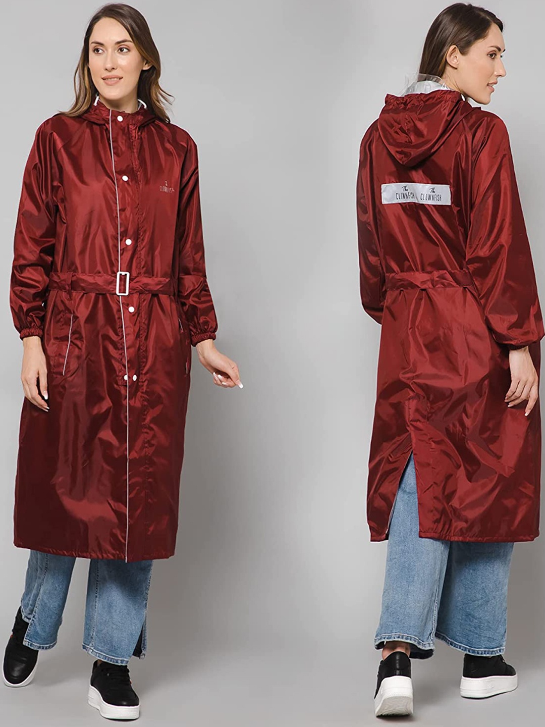 

THE CLOWNFISH Drizzle Diva Waterproof Leakproof Reversible Double Layer Hooded Rain Jacket, Maroon