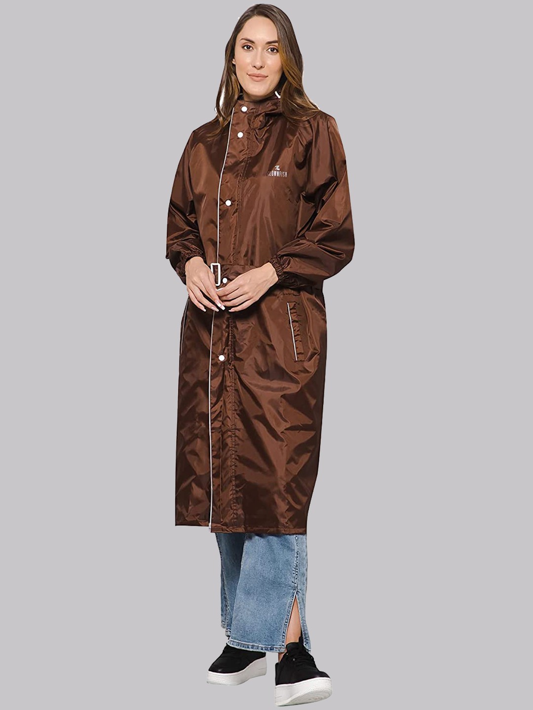 

THE CLOWNFISH Women Waterproof Reversible Double Layer Hoodie Rain Jacket, Brown