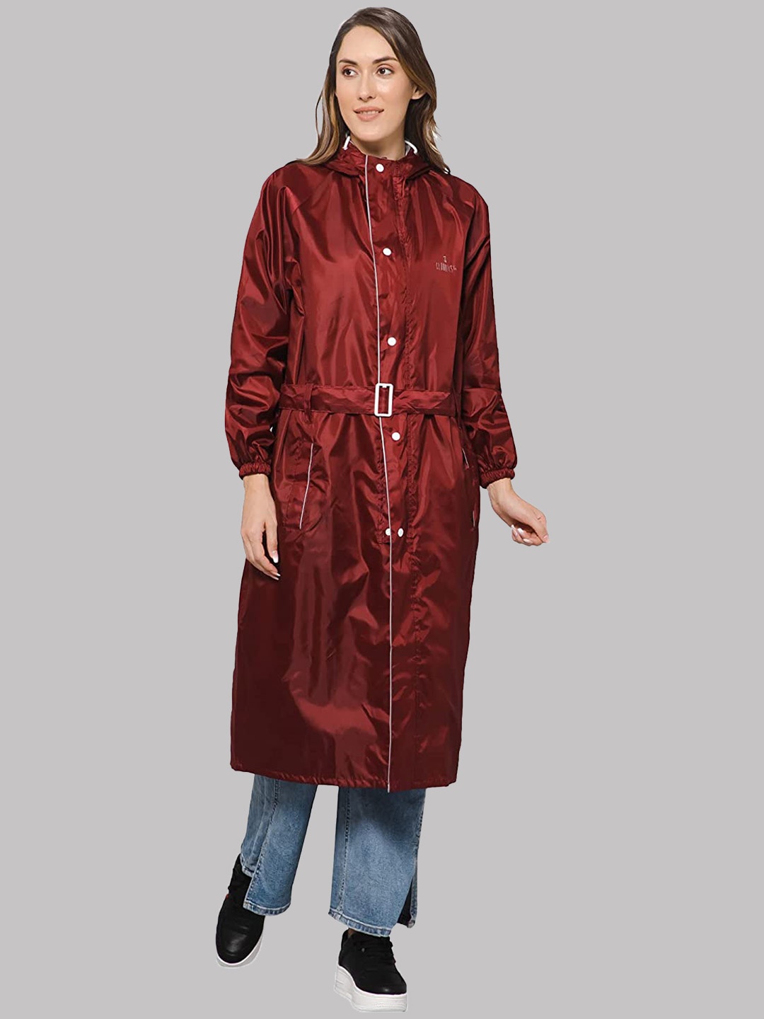 

THE CLOWNFISH Women Hooded Waterproof Reversible Double Layered Rain Jacket, Maroon