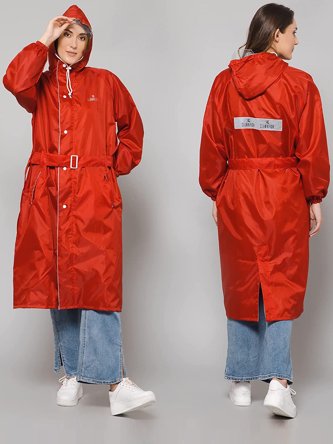 

THE CLOWNFISH Waterproof Reversible Double Layer Hooded Rain Jacket, Red