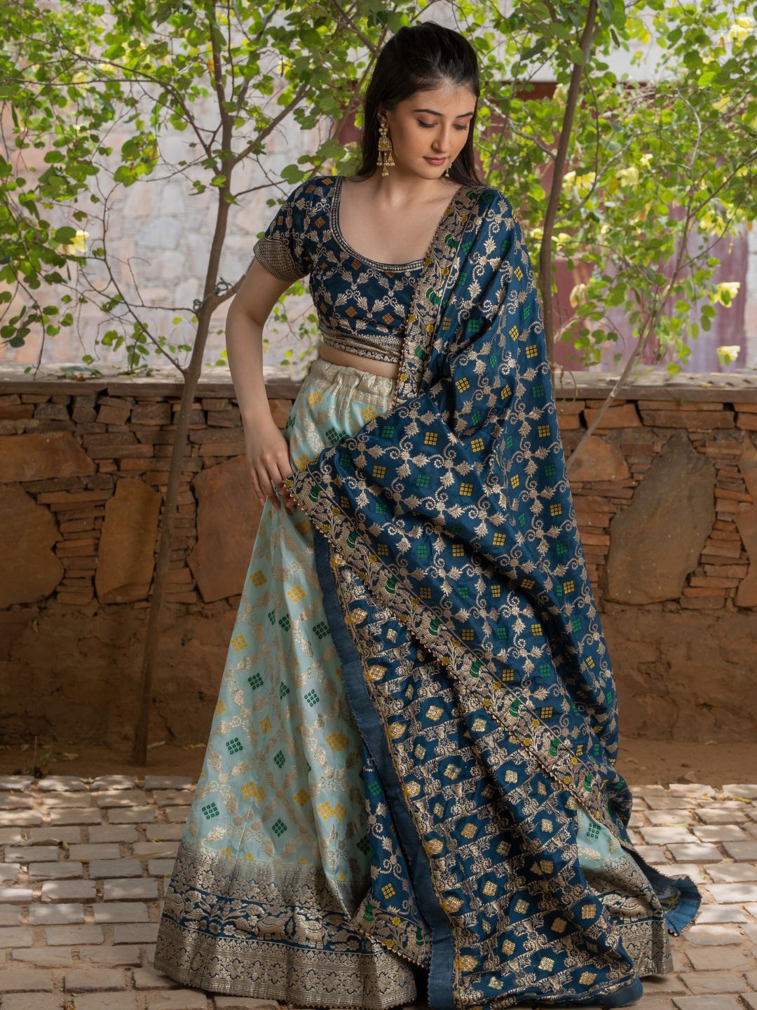 

HOUSE OF JAMOTI Ready to Wear Lehenga & Blouse With Dupatta, Blue