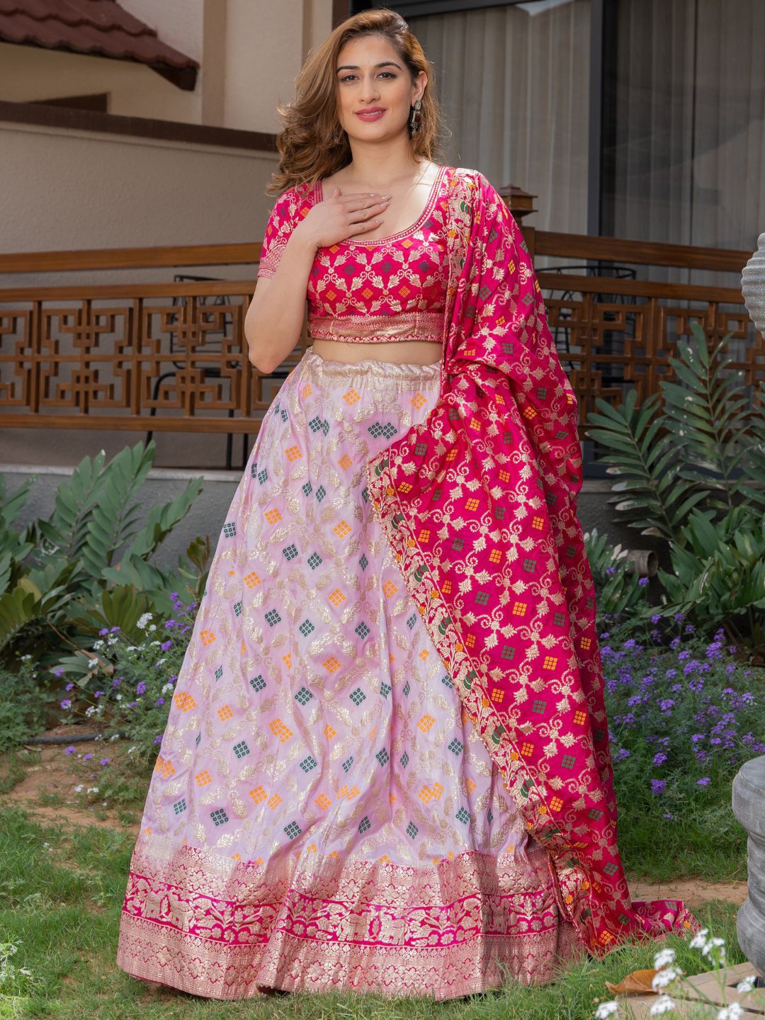 

HOUSE OF JAMOTI Ready to Wear Lehenga & Blouse With Dupatta, Pink