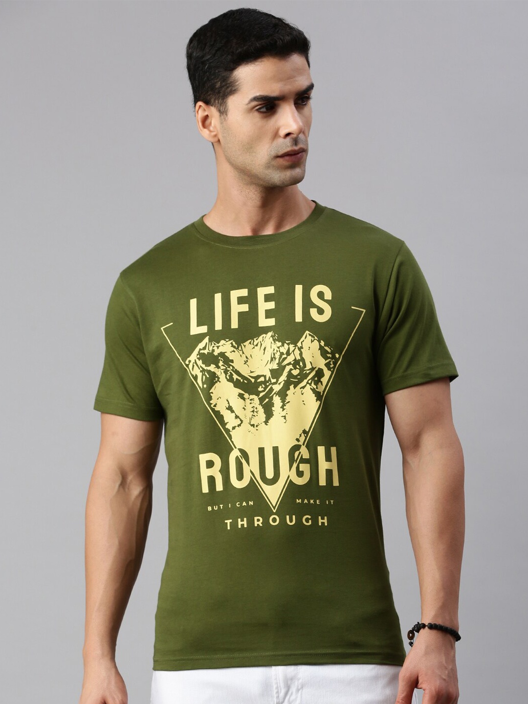 

BLACK RADIO Typography Printed Cotton T-shirt, Olive
