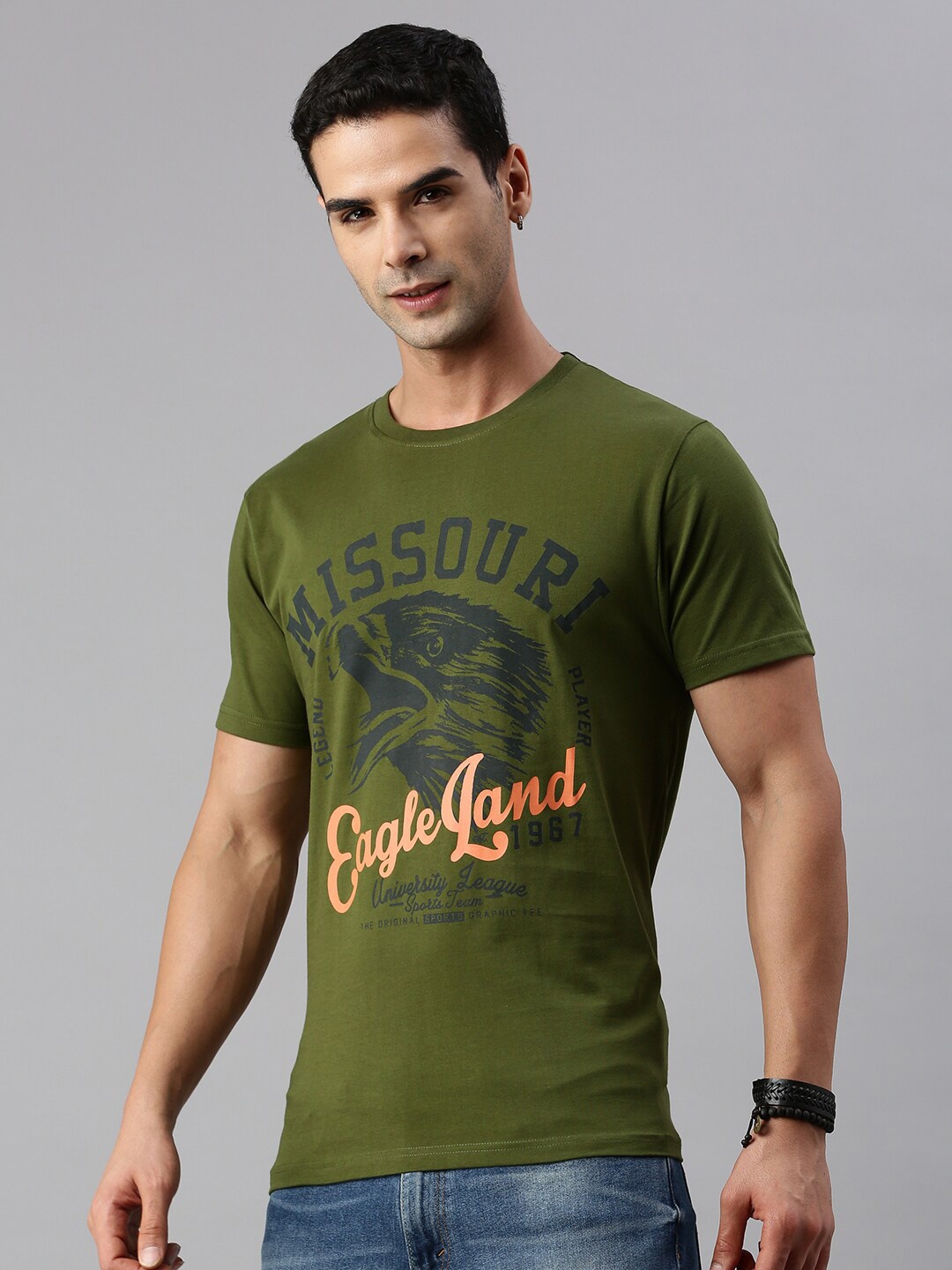 

BLACK RADIO Typography Printed Cotton T-shirt, Olive
