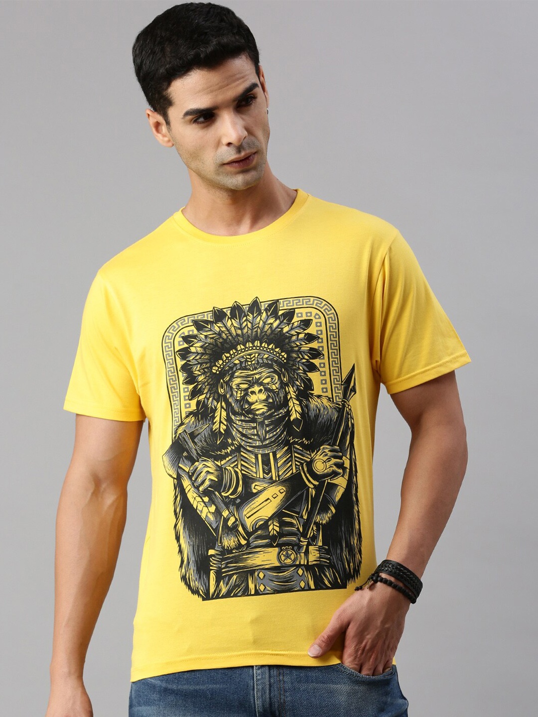 

BLACK RADIO Graphic Printed Cotton T-shirt, Yellow
