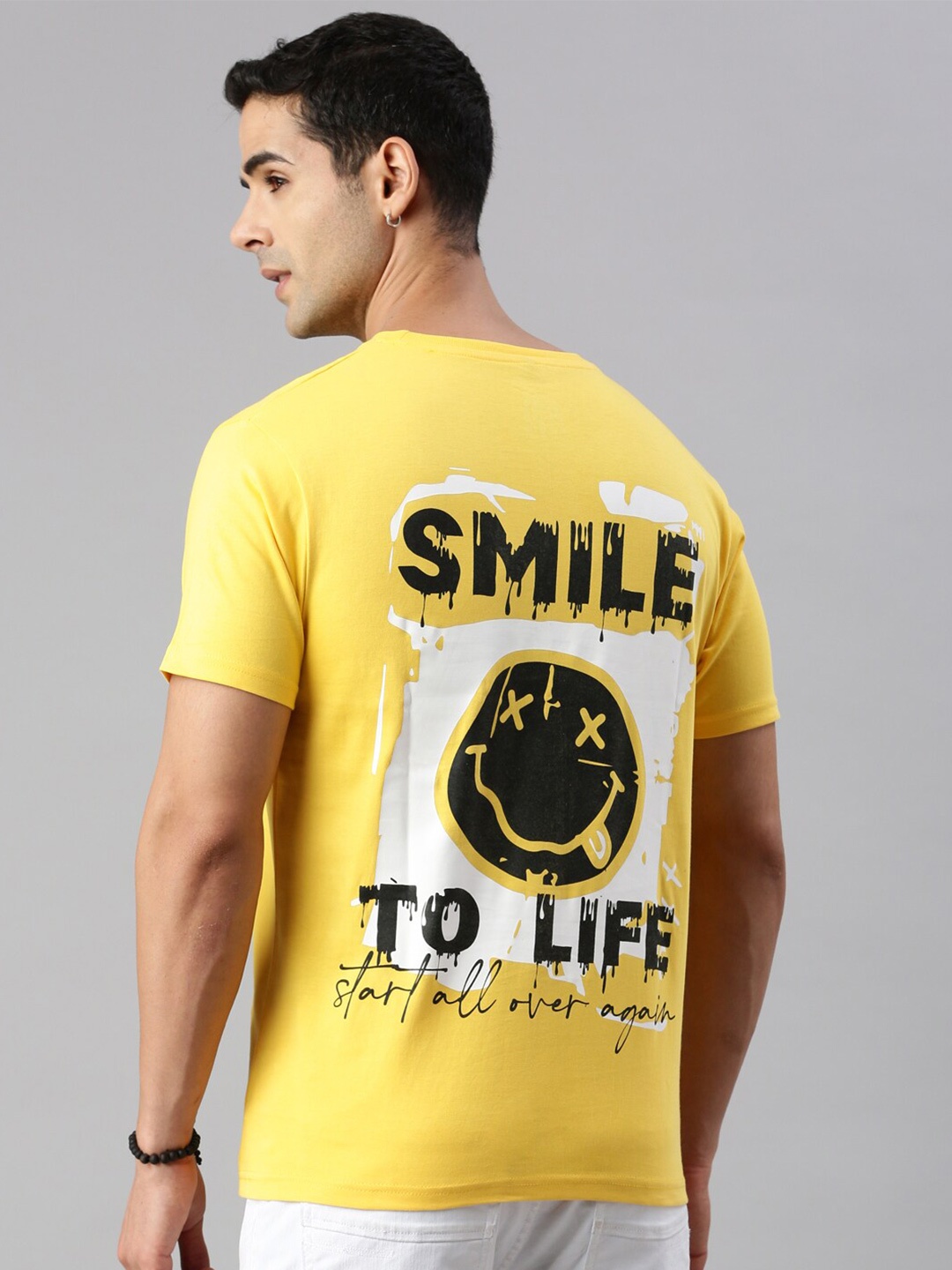 

BLACK RADIO Typography Printed Pure Cotton T-shirt, Yellow