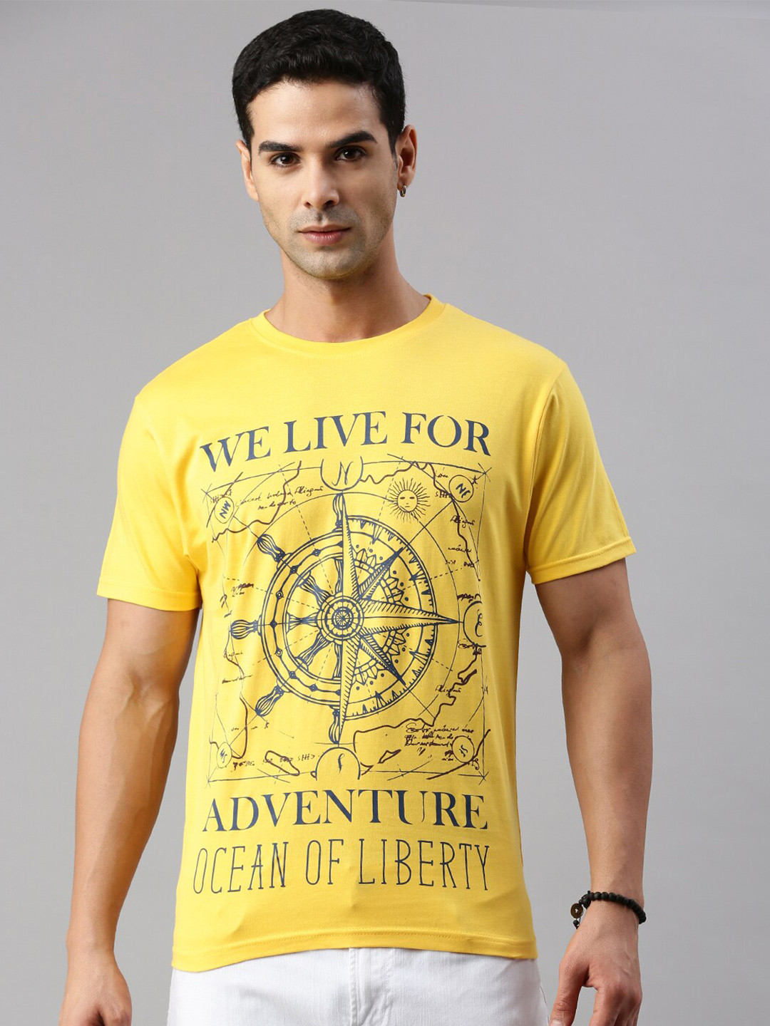 

BLACK RADIO Typography Printed Cotton T-shirt, Yellow