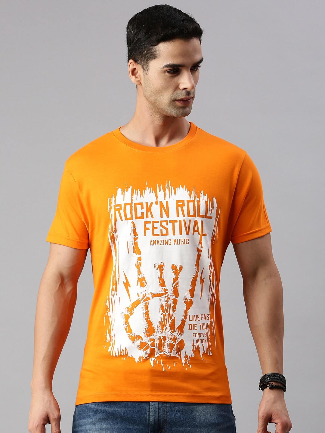

BLACK RADIO Typography Printed Pure Cotton T-Shirt, Orange