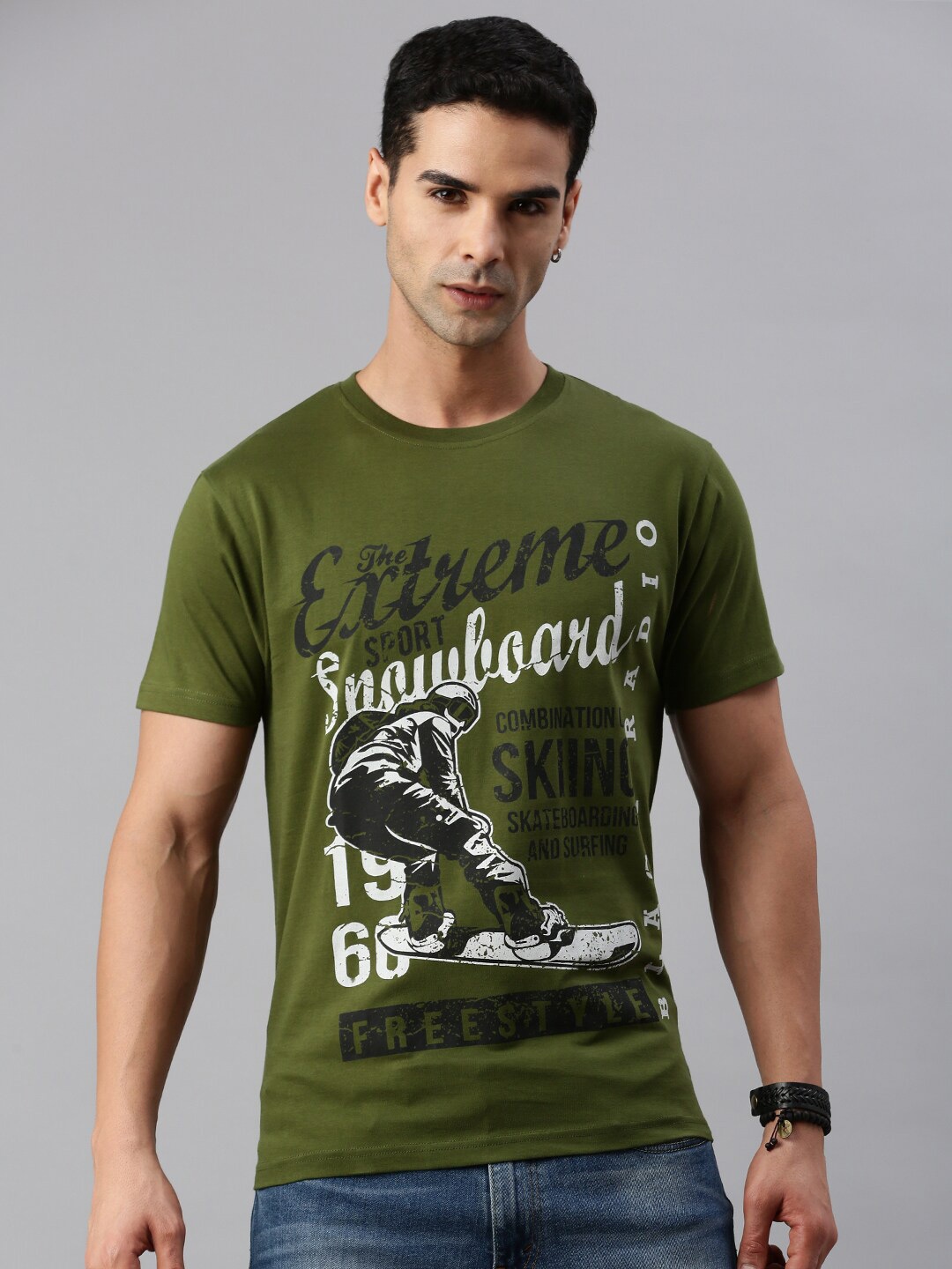 

BLACK RADIO Typography Printed Cotton T-shirt, Olive