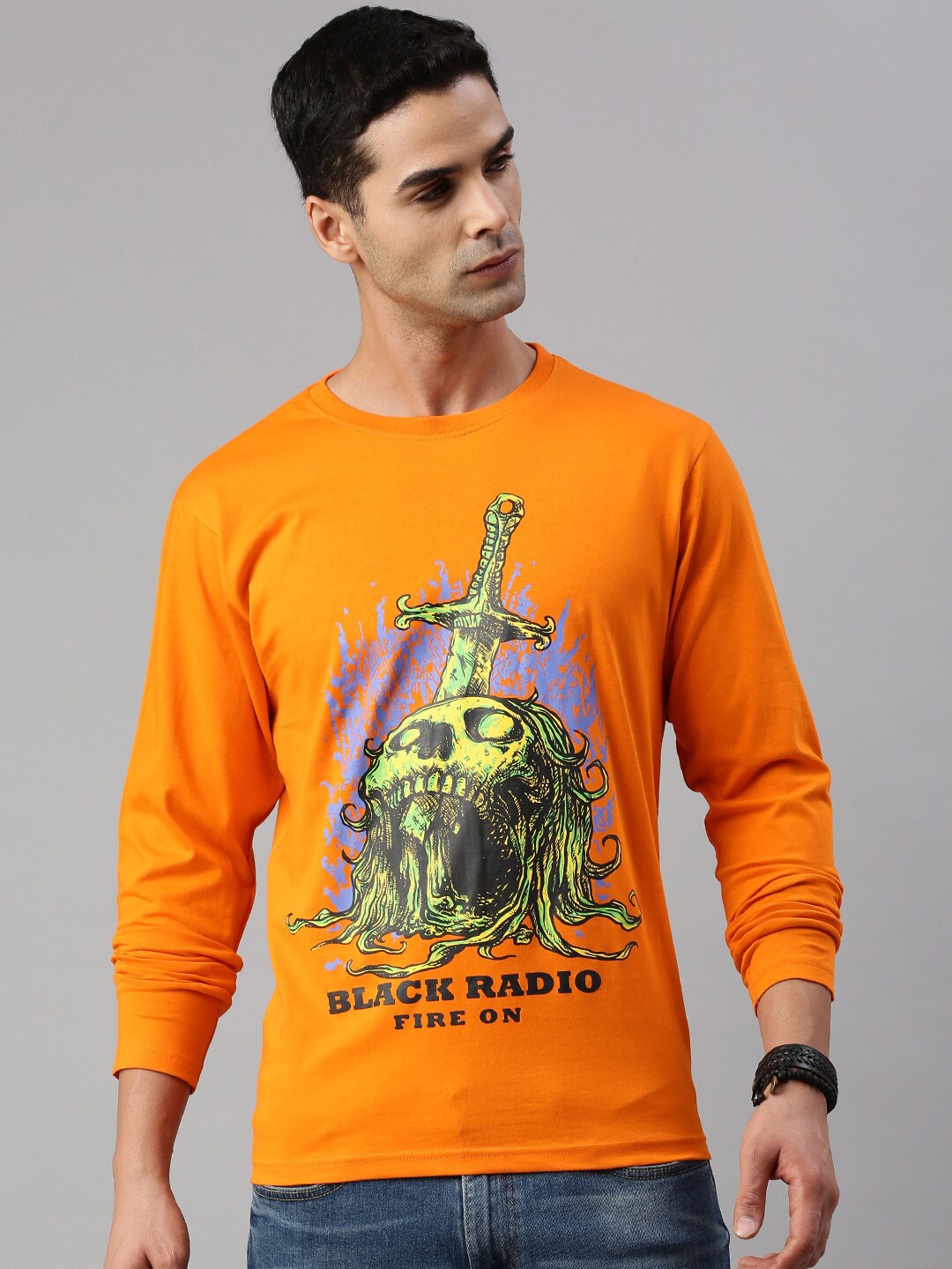 

BLACK RADIO Graphic Printed Pure Cotton T-shirt, Orange