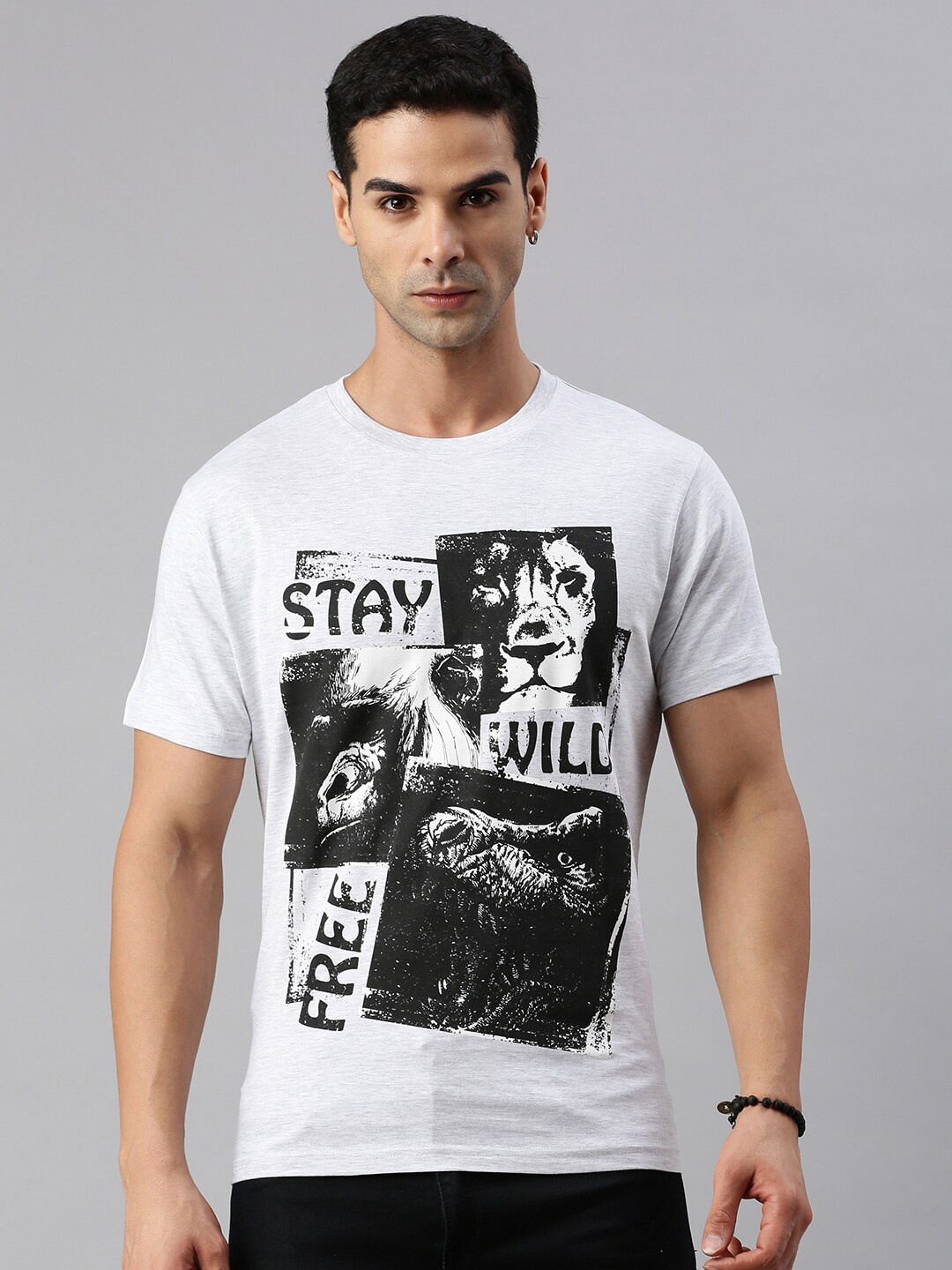 

BLACK RADIO Typography Printed Pure Cotton T-shirt, Off white