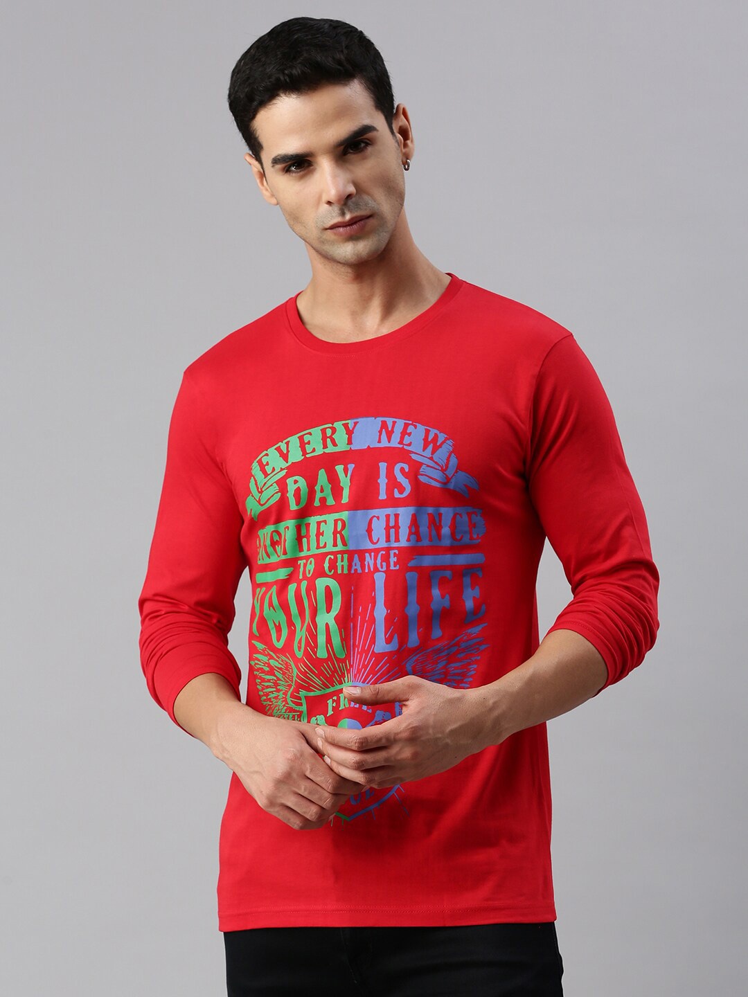 BLACK RADIO Typography Printed Pure Cotton T-shirt, Red