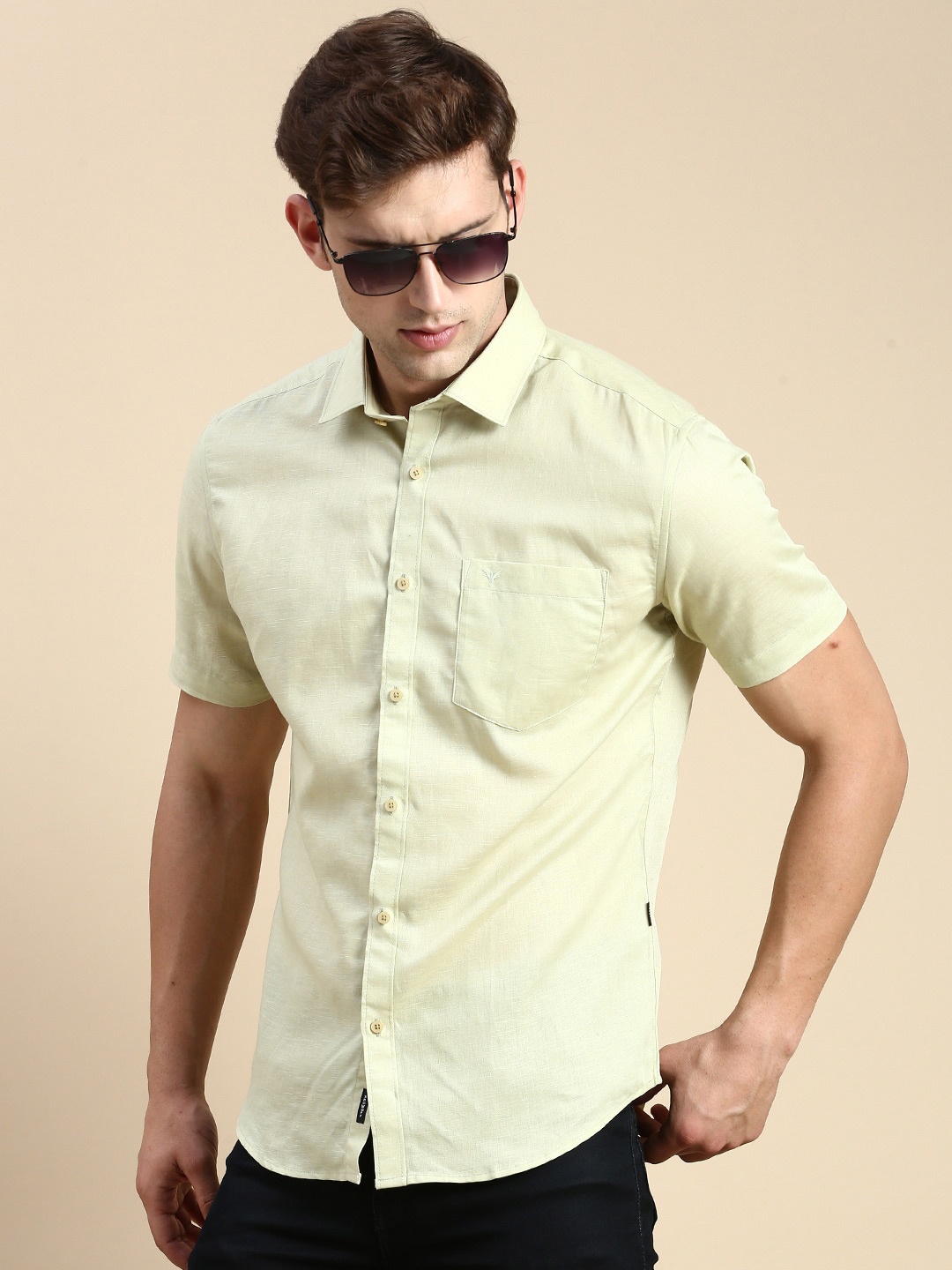 

SHOWOFF Men Cotton Premium Slim Fit Opaque Casual Shirt, Sea green