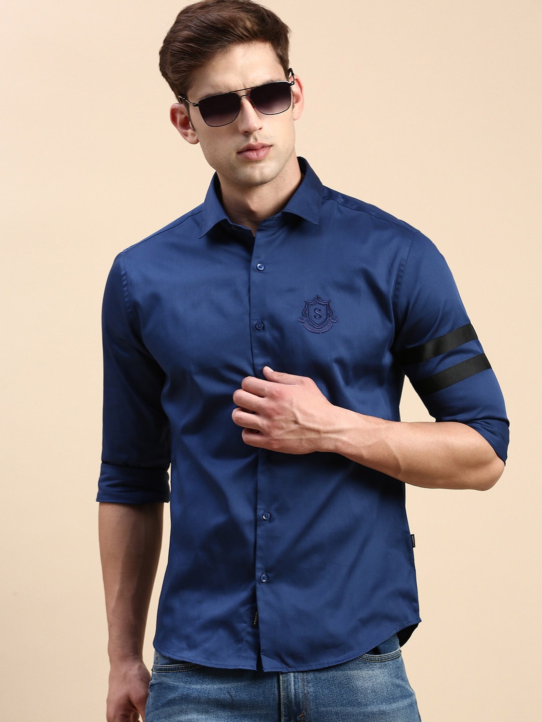 

SHOWOFF Men Cotton Premium Slim Fit Opaque Casual Shirt, Blue