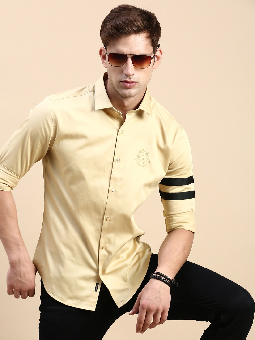 

SHOWOFF Men Premium Slim Fit Opaque Casual Shirt, Beige