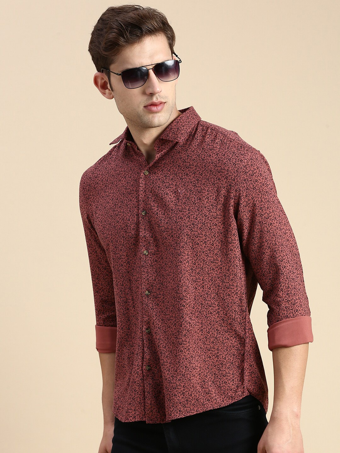 

SHOWOFF Floral Printed Premium Slim Fit Cotton Casual Shirt, Mauve