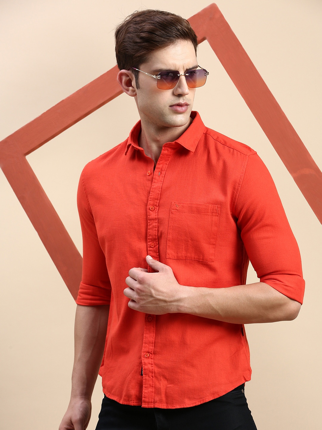 

SHOWOFF Comfort Slim Fit Opaque Cotton Casual Shirt, Orange