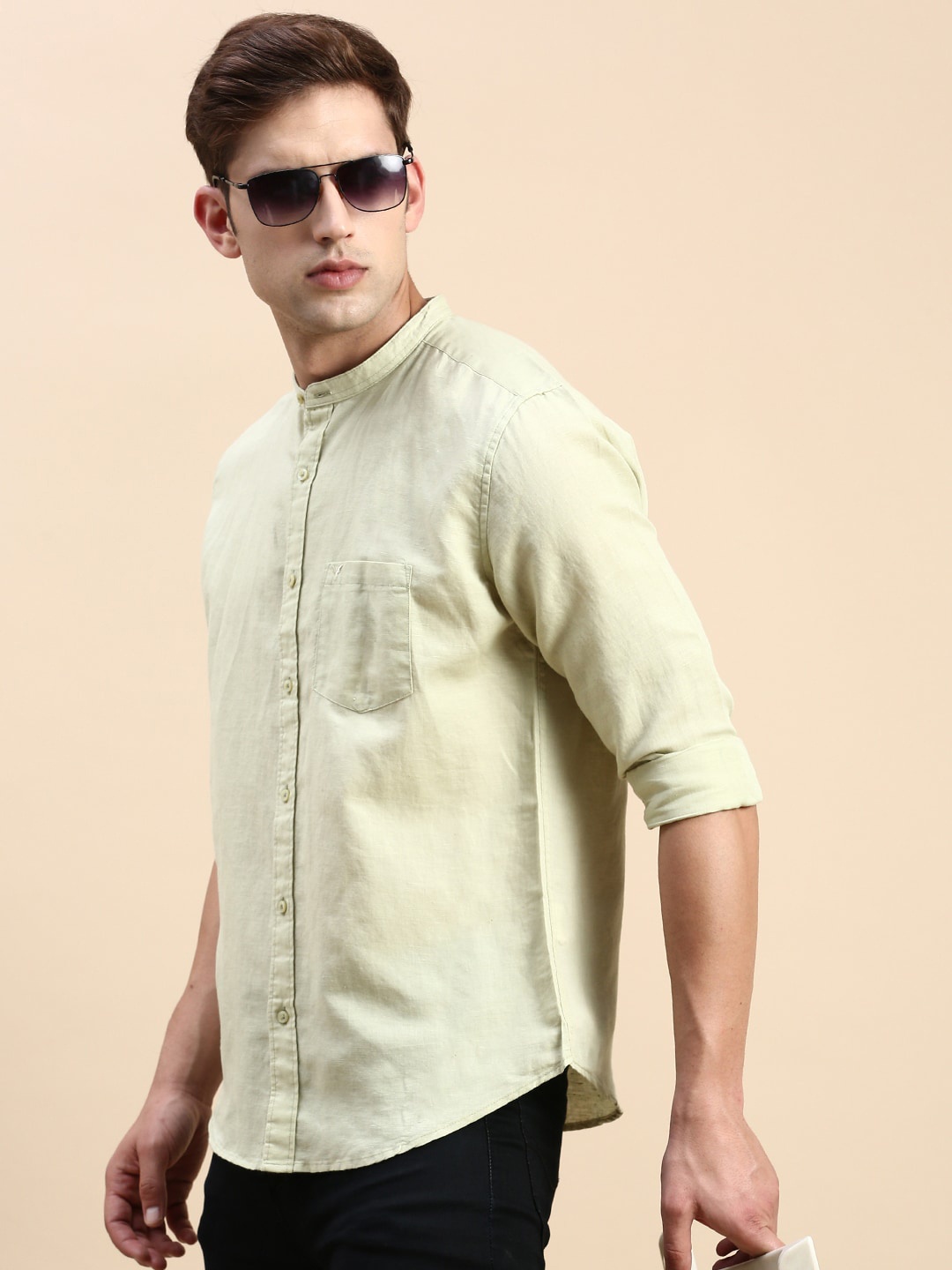 

SHOWOFF Men Cotton Linen Comfort Slim Fit Opaque Casual Shirt, Sea green