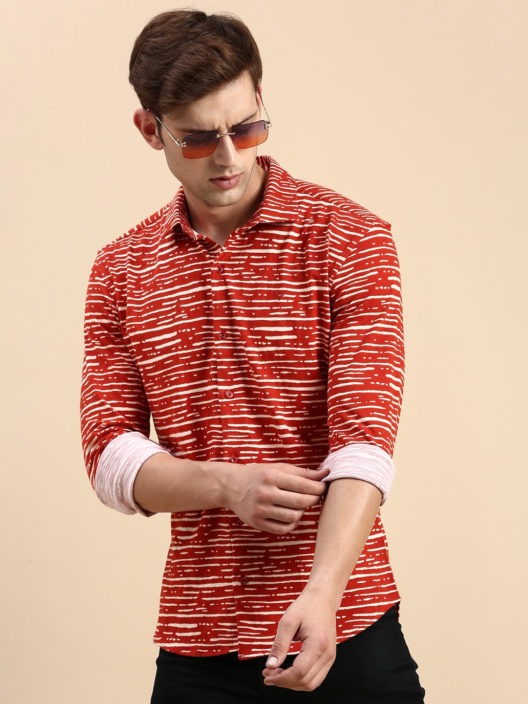 

SHOWOFF Comfort Slim Fit Opaque Abstract Printed Cotton Casual Shirt, Red