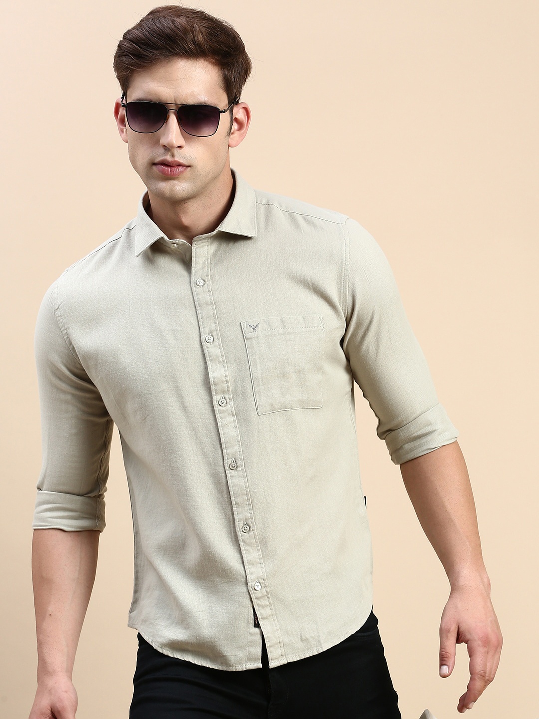 

SHOWOFF Comfort Slim Fit Opaque Cotton Casual Shirt, Beige