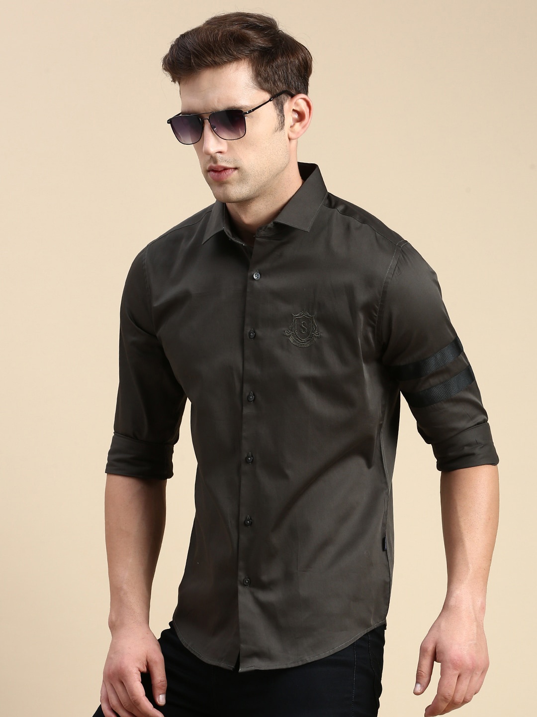 

SHOWOFF Premium Slim Fit Cotton Casual Shirt, Olive