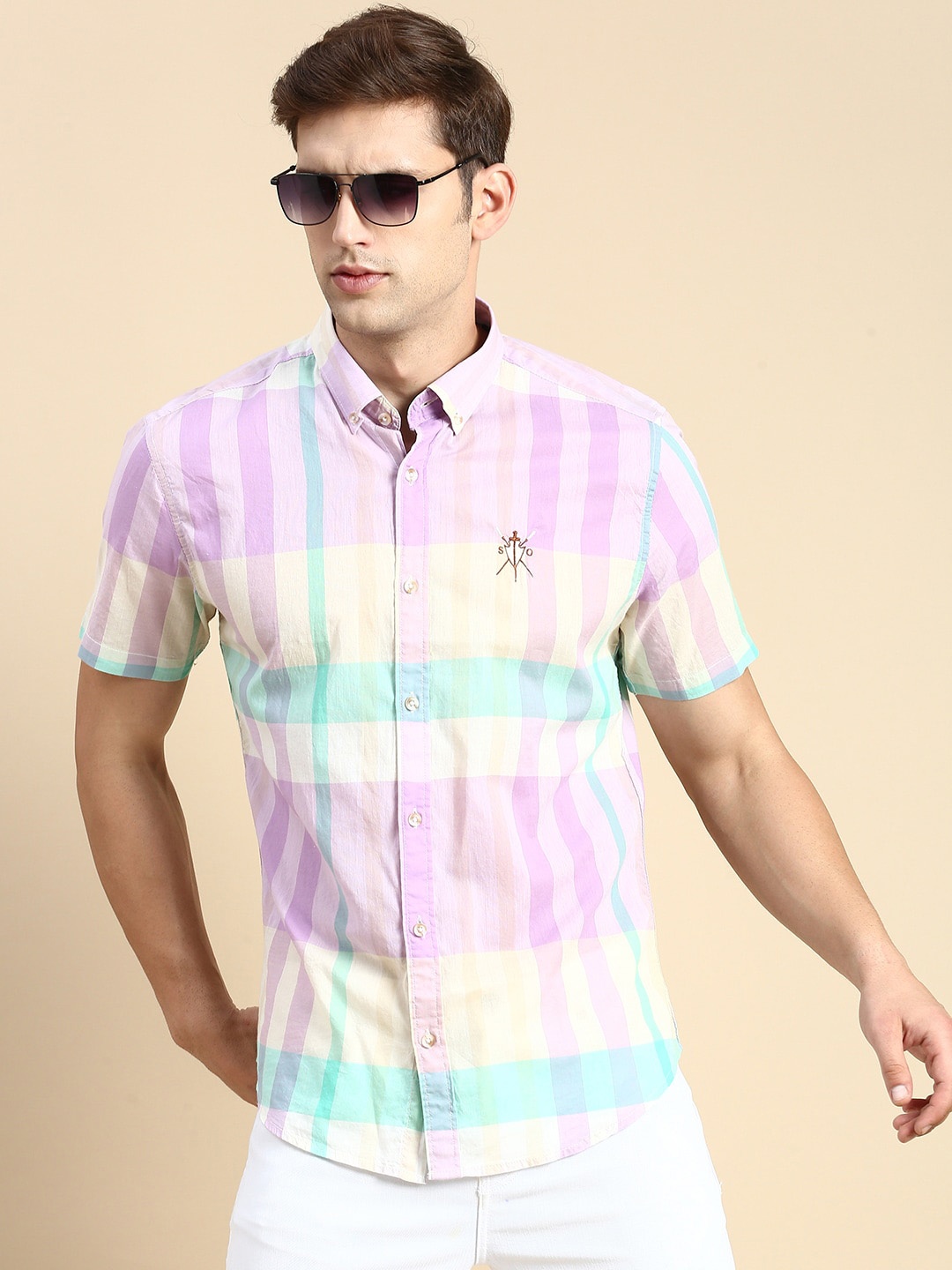 

SHOWOFF Comfort Slim Fit Opaque Checked Cotton Casual Shirt, Pink