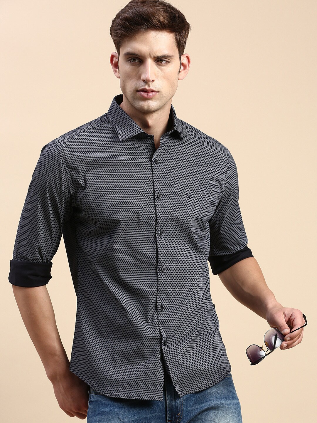 

SHOWOFF Comfort Slim Fit Geometric Printed Cotton Casual Shirt, Black