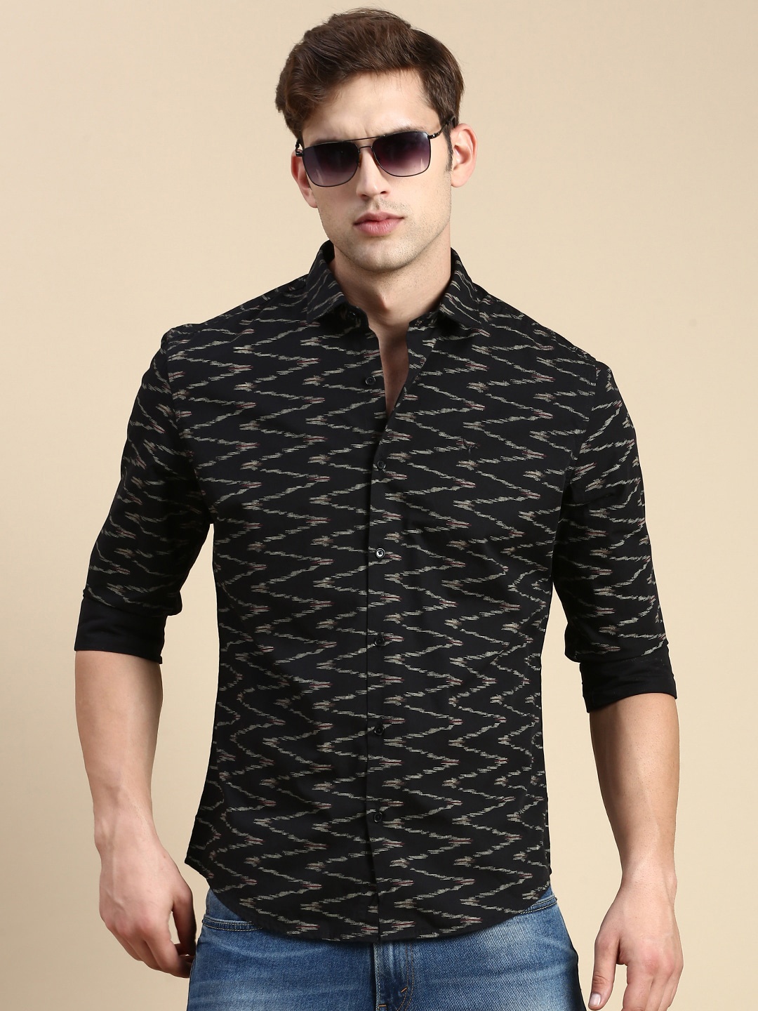 

SHOWOFF Comfort Slim Fit Opaque Abstract Printed Cotton Casual Shirt, Black