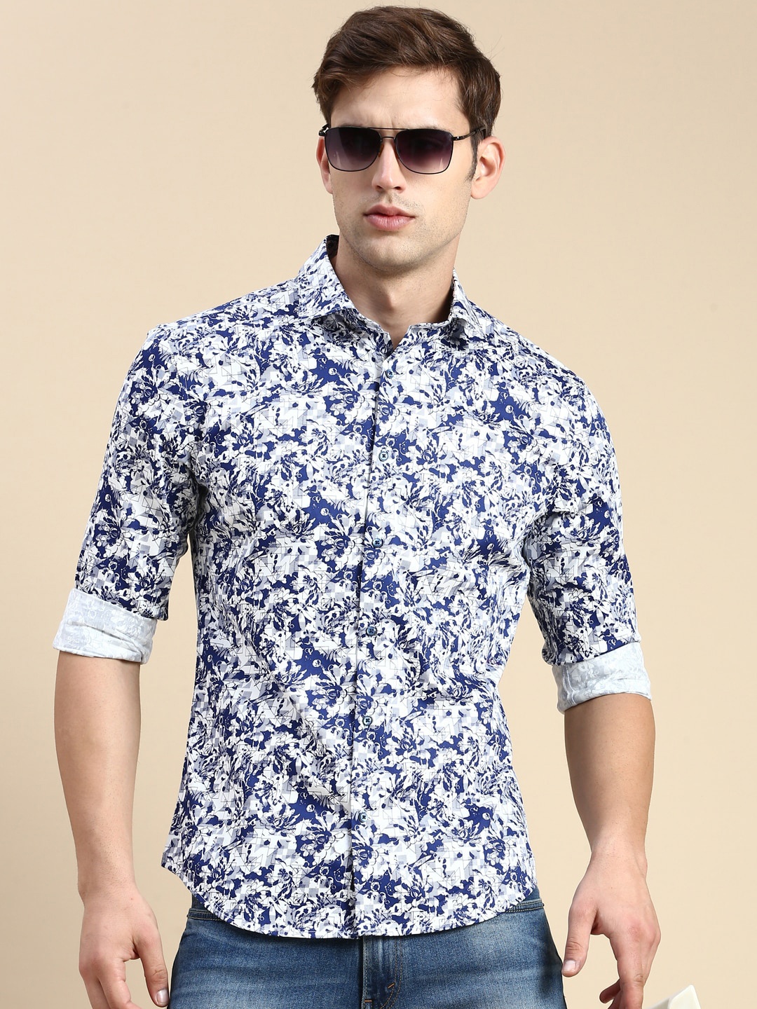 

SHOWOFF Floral Printed Comfort Slim Fit Cotton Casual Shirt, Blue