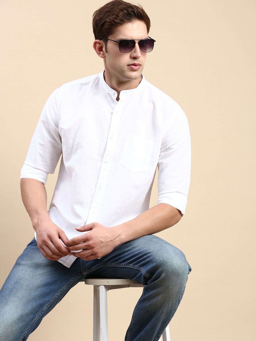 

SHOWOFF Premium Slim Fit Cotton Linen Casual Shirt, White