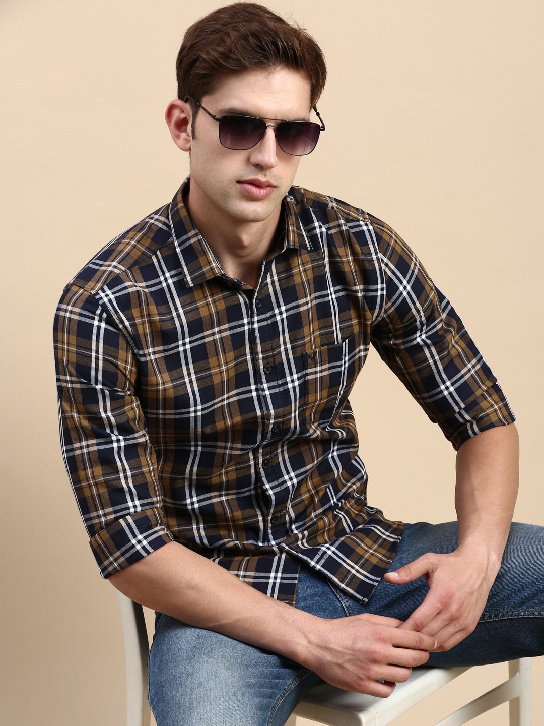 

SHOWOFF Comfort Slim Fit Tartan Checks Opaque Cotton Casual Shirt, Black