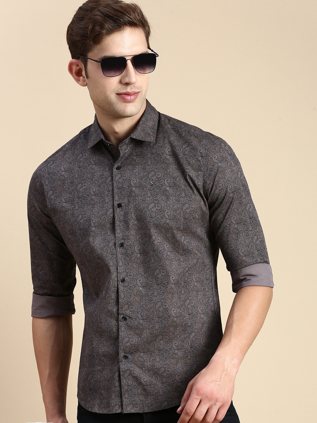 

SHOWOFF Comfort Slim Fit Floral Printed Cotton Casual Shirt, Grey