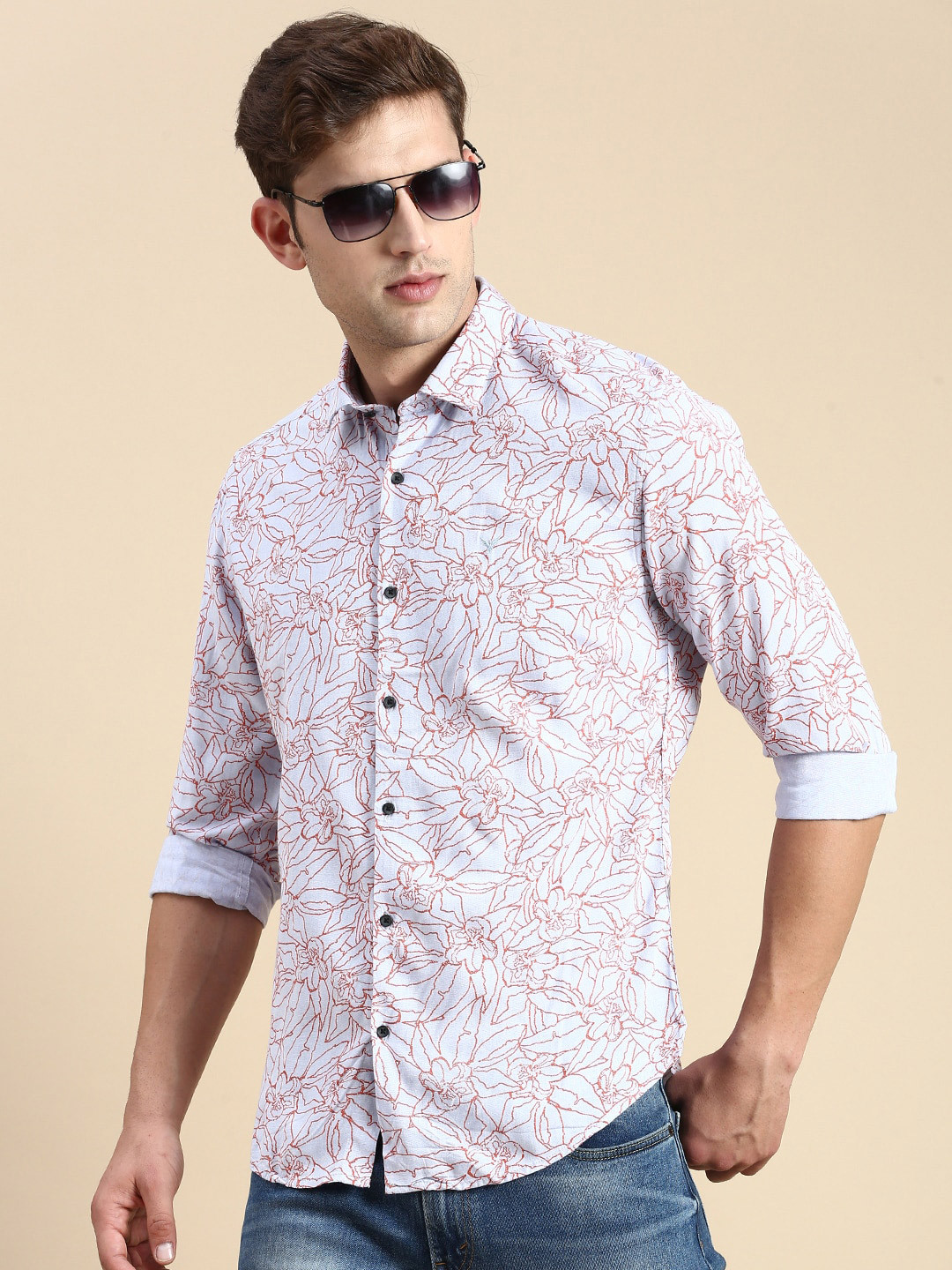 

SHOWOFF Floral Printed Comfort Slim Fit Cotton Casual Shirt, Grey