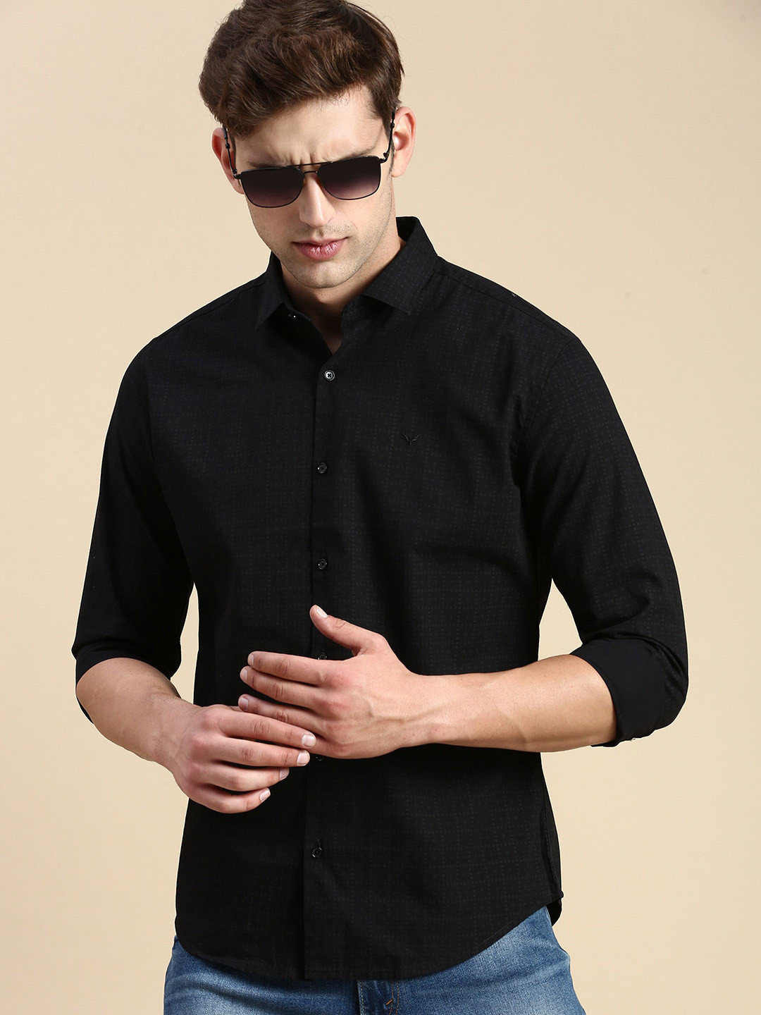 

SHOWOFF Men Checked Cotton Premium Slim Fit Opaque Casual Shirt, Black