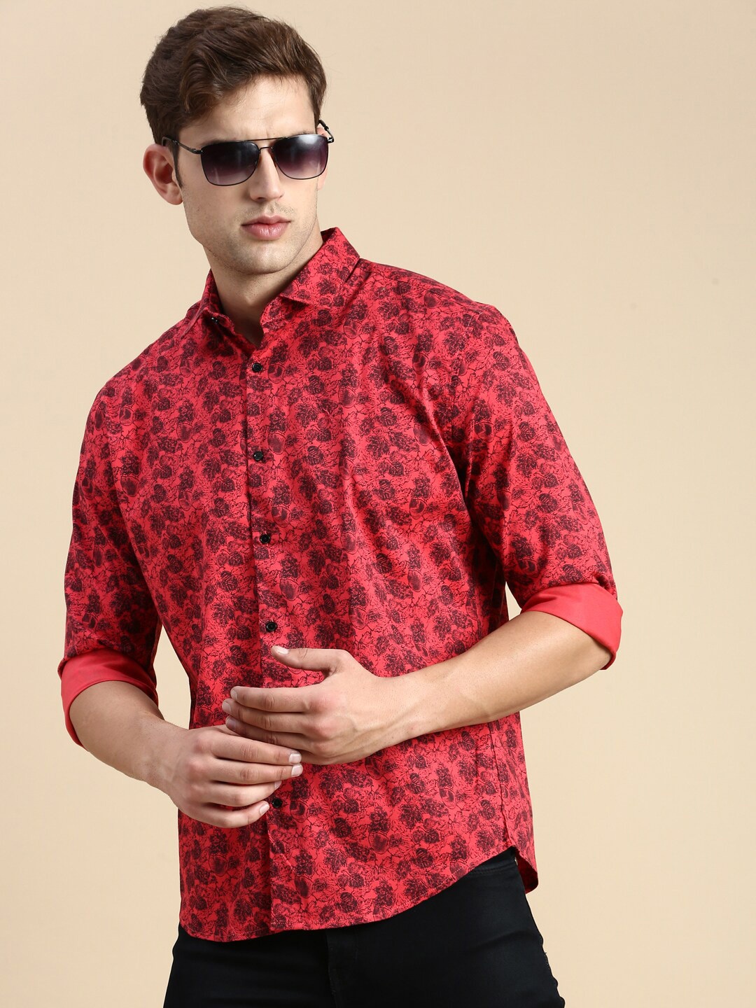 

SHOWOFF Comfort Slim Fit Floral Printed Cotton Casual Shirt, Pink
