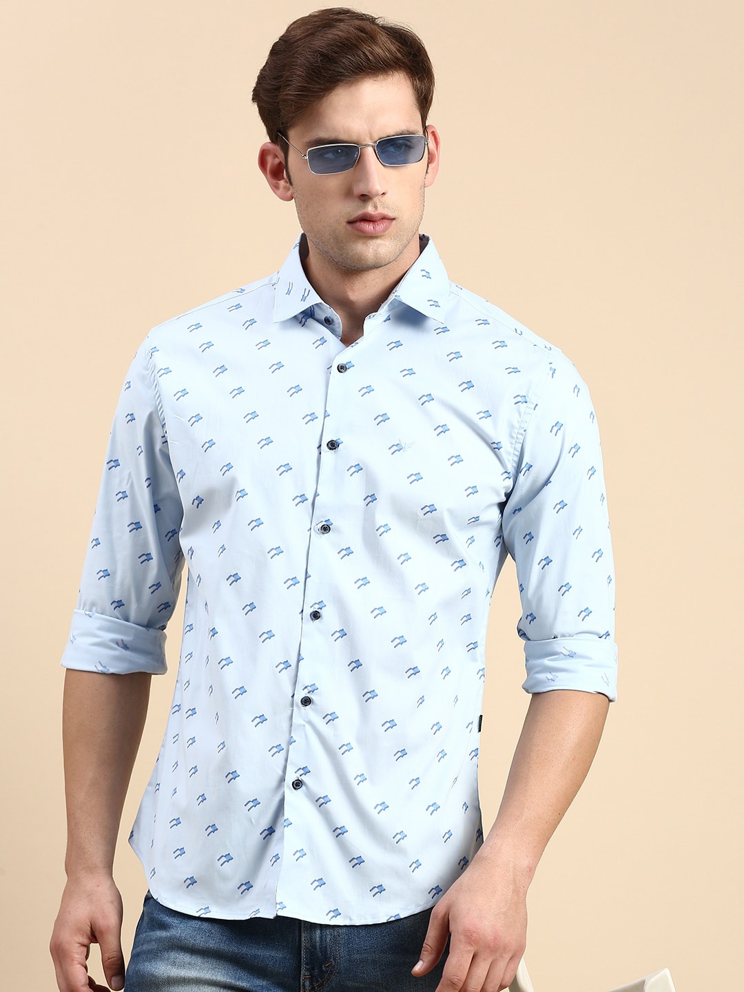 

SHOWOFF Comfort Slim Fit Printed Cotton Casual Shirt, Blue