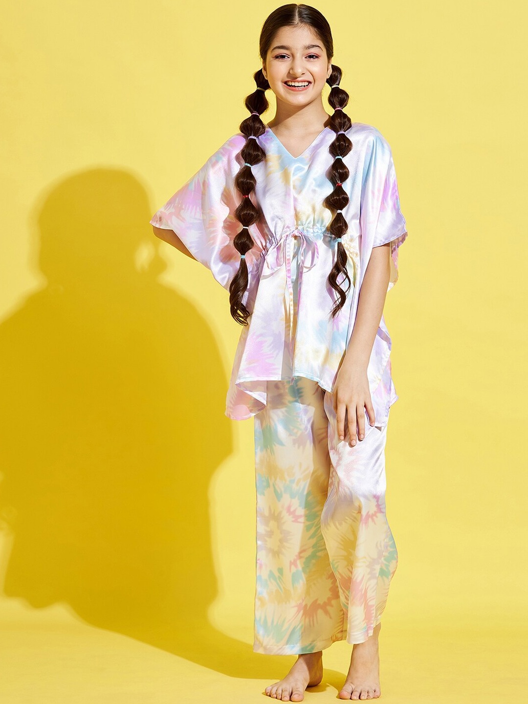 

Cherry & Jerry Girls Abstract Printed Kaftan Night suit, White