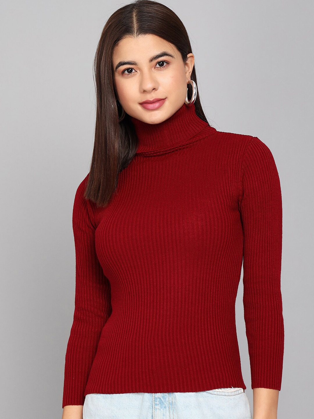 

BAESD Ribbed Turtle Neck Acrylic Pullover Sweater, Maroon