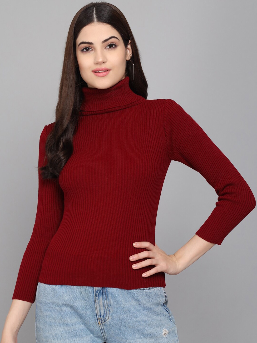 

BAESD Turtle Neck Self Design Pullover, Maroon